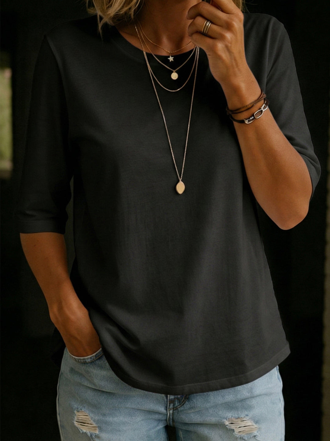 Women's Crew Neck with 3/4 Sleeve T-Shirt Top