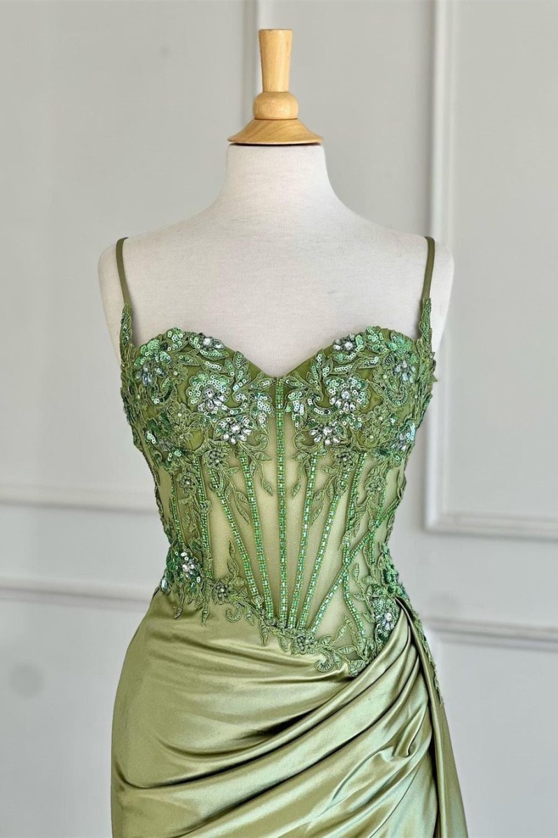 Women’s Corset Cocktail Maxi Dress with Spaghetti Strap and Split