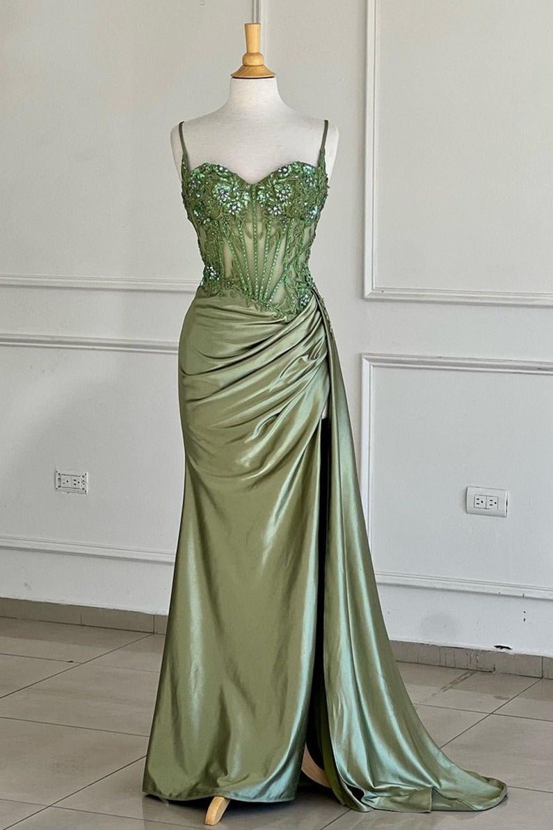 Women’s Corset Cocktail Maxi Dress with Spaghetti Strap and Split