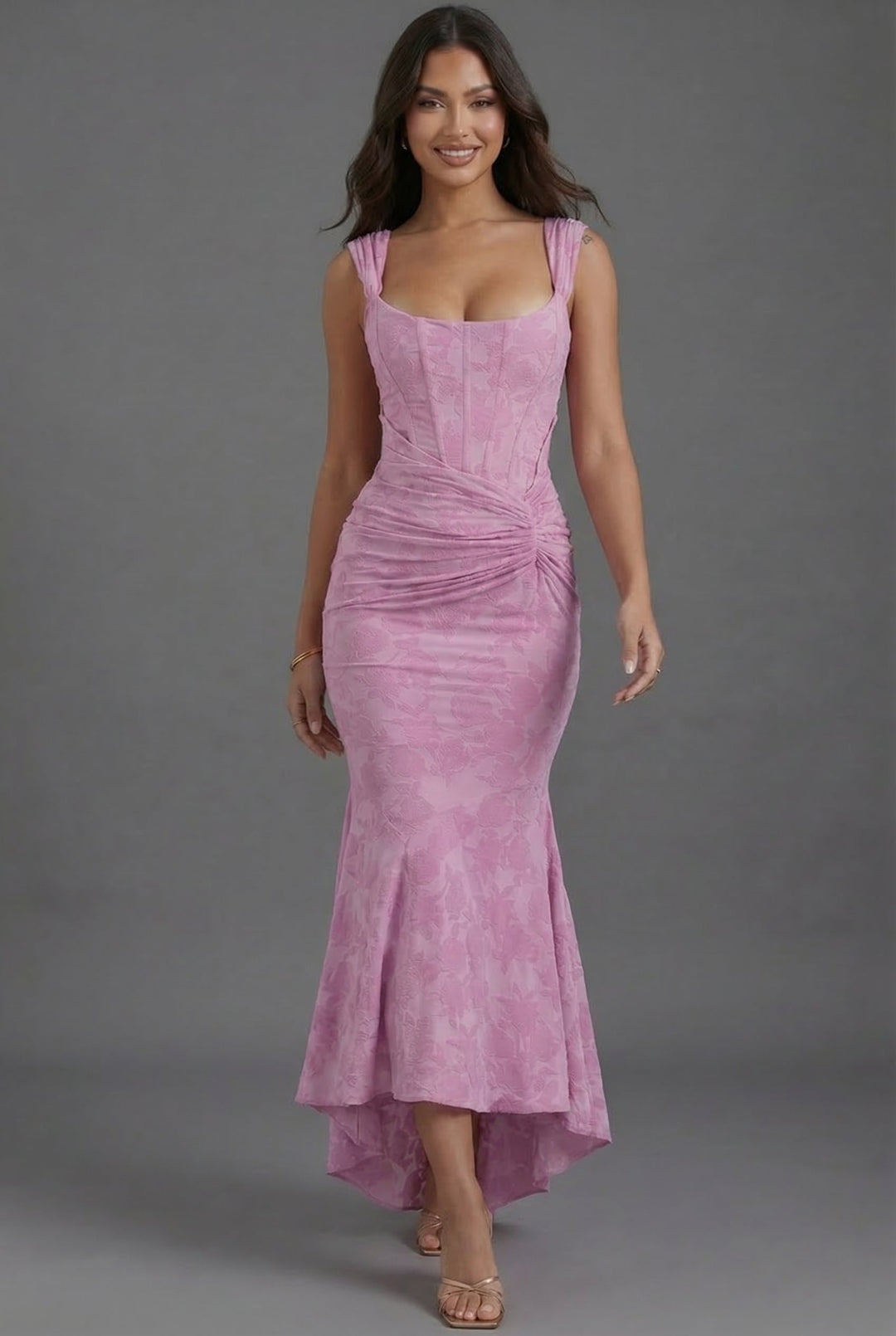 Women's Floral Wedding Guest Corset Ruched Mermaid Dress