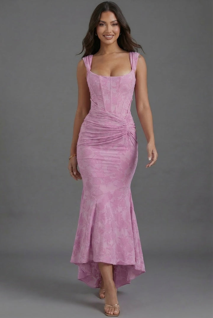 Women's Floral Wedding Guest Corset Ruched Mermaid Dress