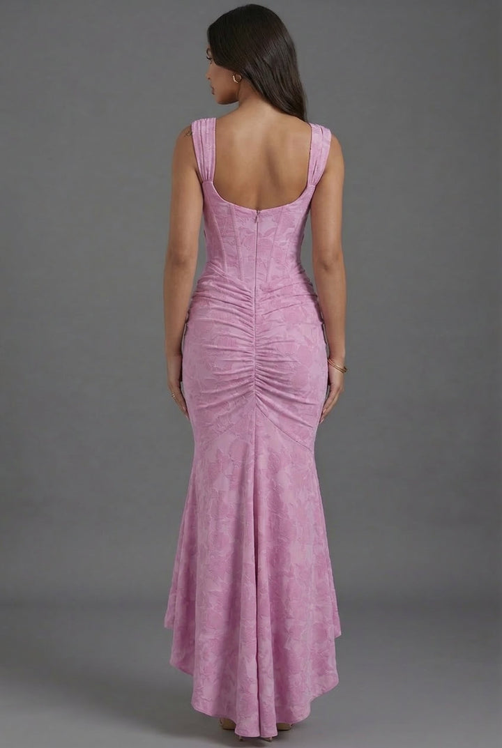 Women's Floral Wedding Guest Corset Ruched Mermaid Dress