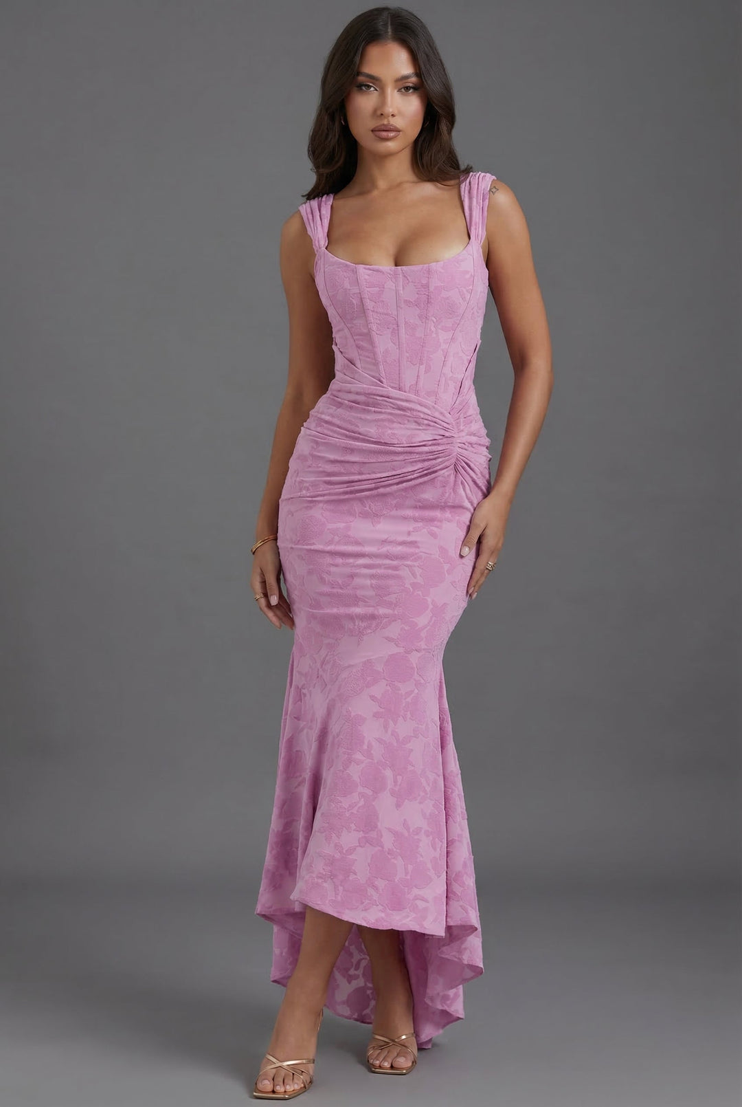 Women's Floral Wedding Guest Corset Ruched Mermaid Dress