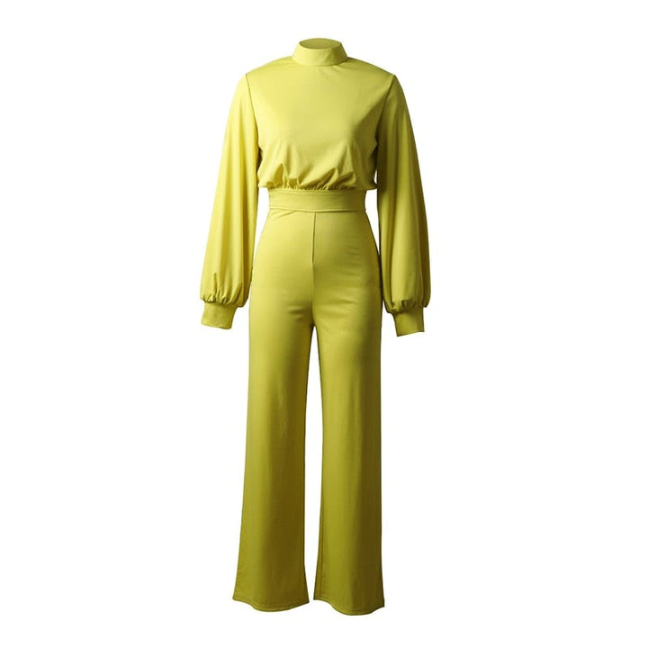 Women’s High Neck Long Sleeve Jumpsuit with Open Back