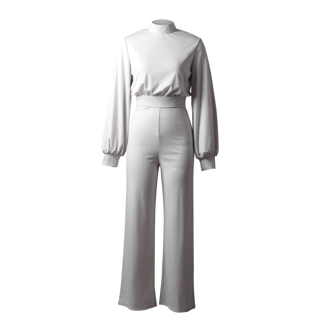 Women’s High Neck Long Sleeve Jumpsuit with Open Back
