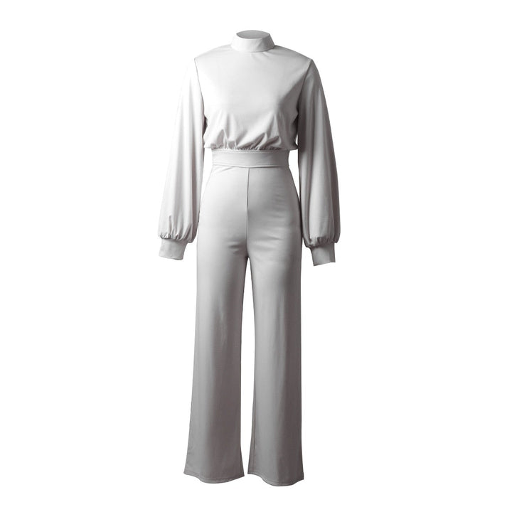 Women’s High Neck Long Sleeve Jumpsuit with Open Back