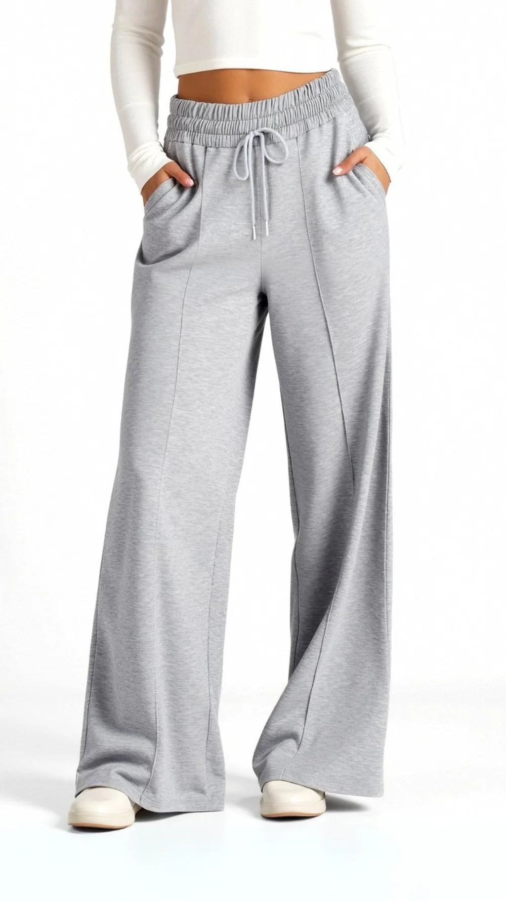 Women’s High Waisted Wide Leg Pants with Adjustable Drawstring and Side Pockets