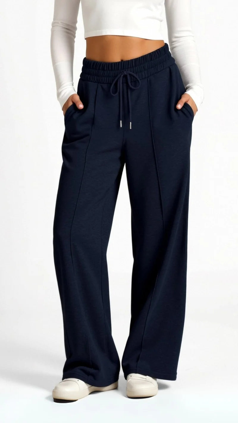 Women’s High Waisted Wide Leg Pants with Adjustable Drawstring and Side Pockets