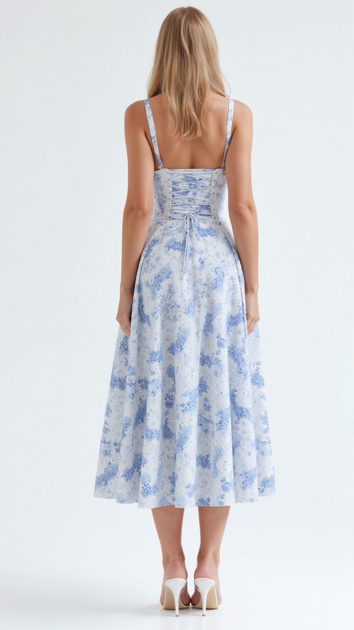 Women's Bustier Corset A-line Midi Dress with Front Slit