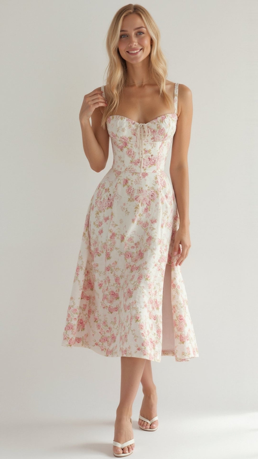 Women's Bustier Corset A-line Midi Dress with Front Slit