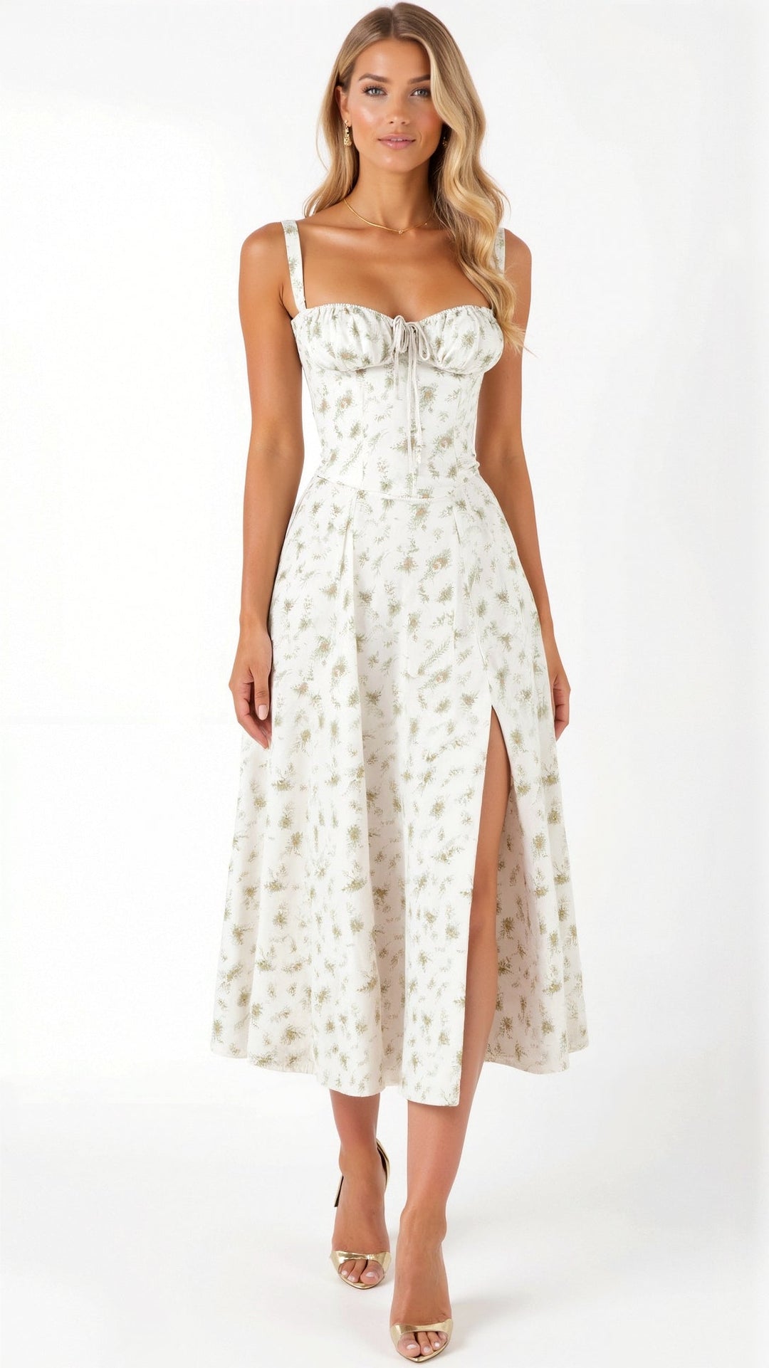 Women's Bustier Corset A-line Midi Dress with Front Slit