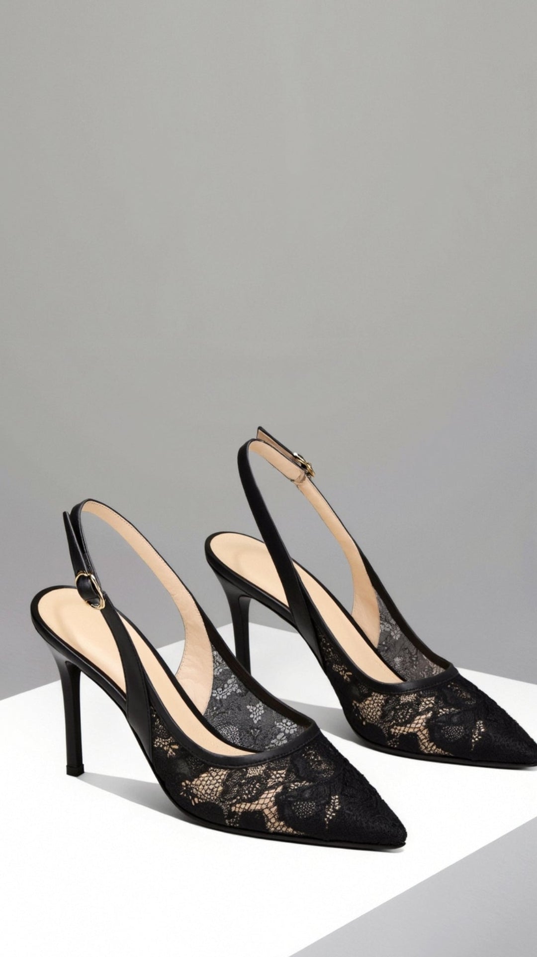 Women's Floral Lace Heels Slingback with Pointed-Toe