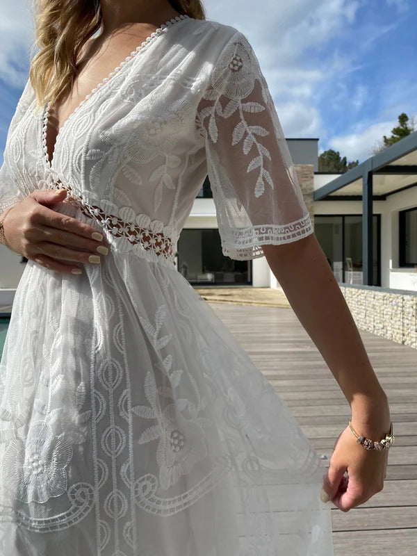 Women’s Lace Maxi Dress with V-Neck