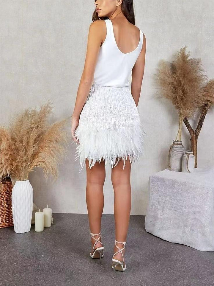 Women’s Two-Piece Skirt Set with Feather Hem