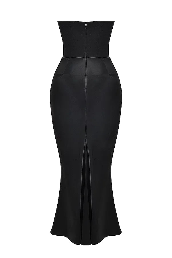 Women’s Strapless Corset Maxi Dress with Draped Hip