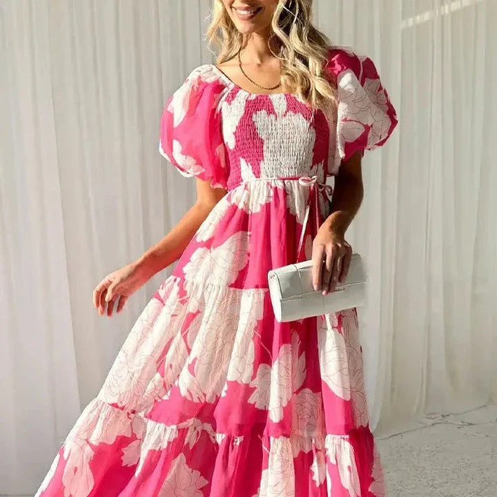Women’s Abstract Print Puff-Sleeve Maxi Dress