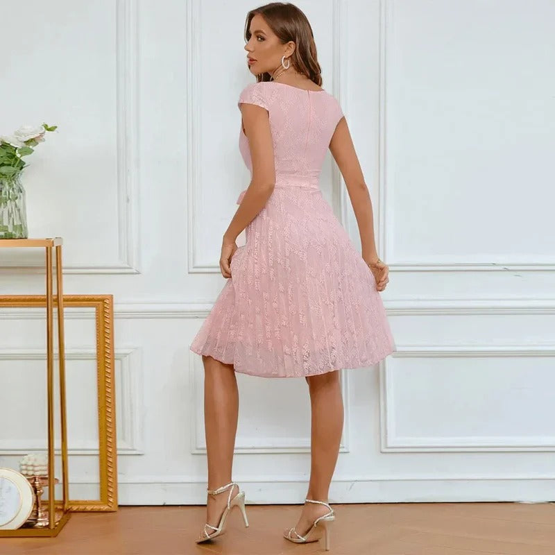 Women’s Lace Cocktail Dress with Bow Neckline