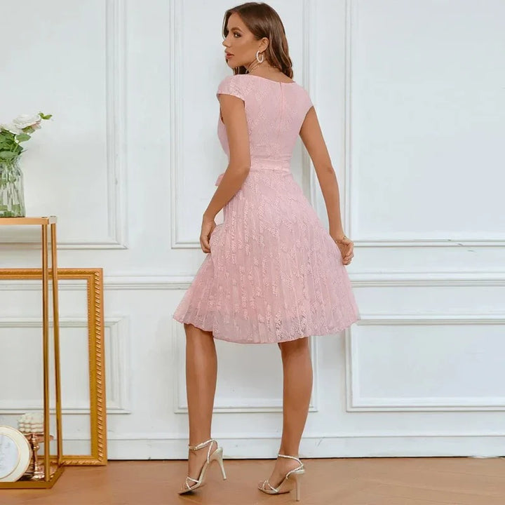 Women’s Lace Cocktail Dress with Bow Neckline