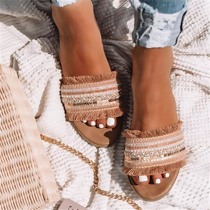 Women’s Flat Boho Sandals with Embellished Strap