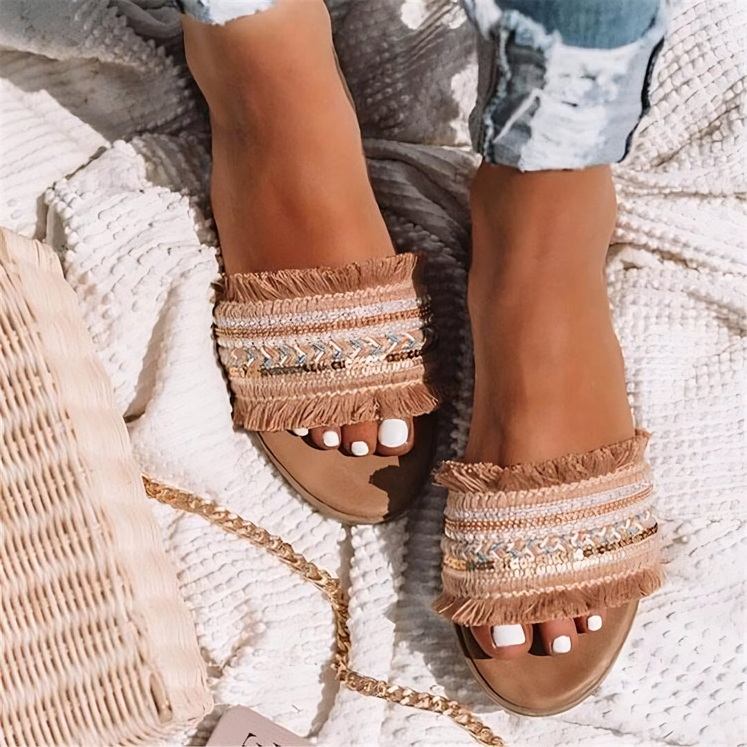Women’s Flat Boho Sandals with Embellished Strap