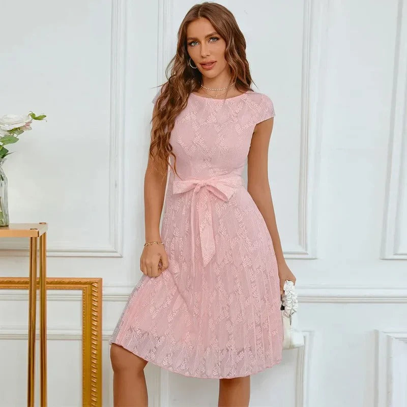 Women’s Lace Cocktail Dress with Bow Neckline