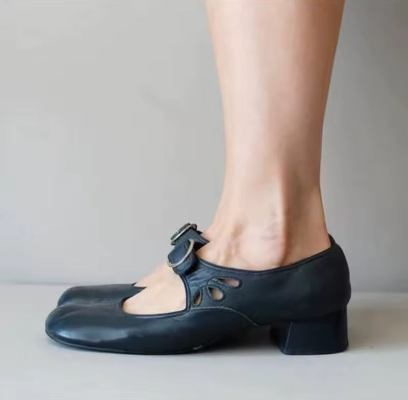 Women’s Low Heel Mary Jane Shoes with Buckle Strap