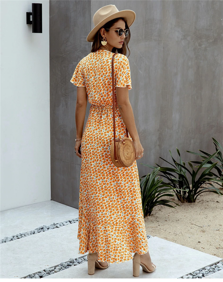 Women’s Floral Maxi Dress with V-Neck