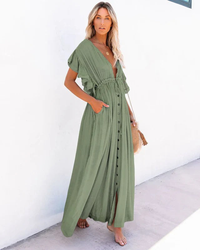 Women’s Boho Maxi Dress with Tie Waist