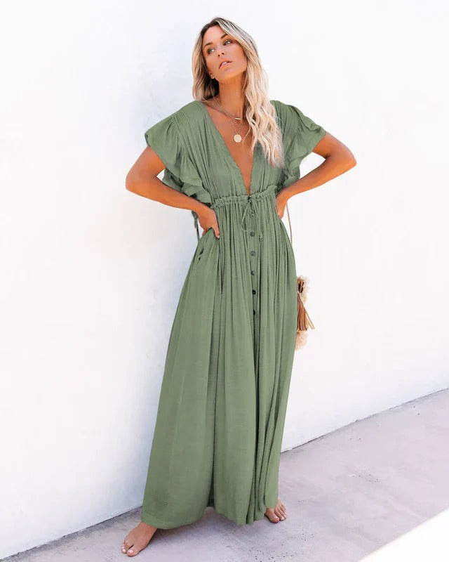 Women’s Boho Maxi Dress with Tie Waist