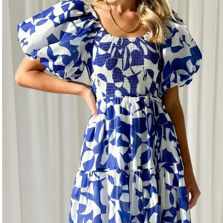 Women’s Abstract Print Puff-Sleeve Maxi Dress