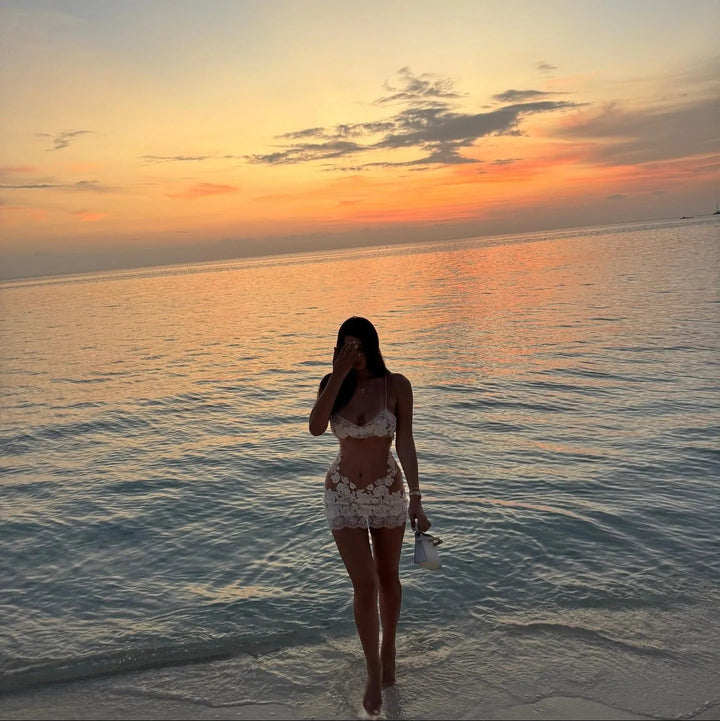 Women’s Floral Lace Embroidered Mini Dress with Spaghetti Straps