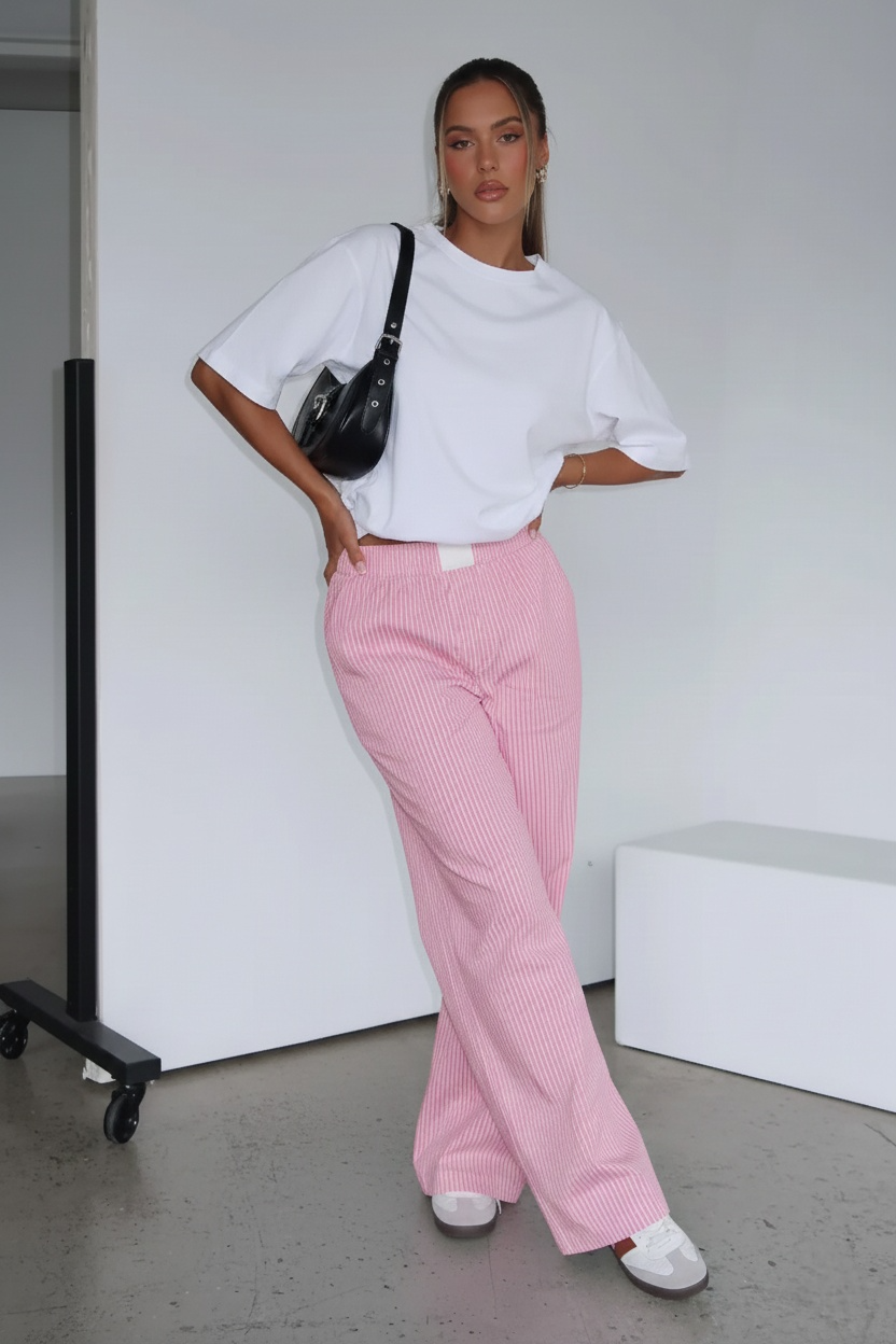 Women’s Wide Legs Striped Pants with Pockets