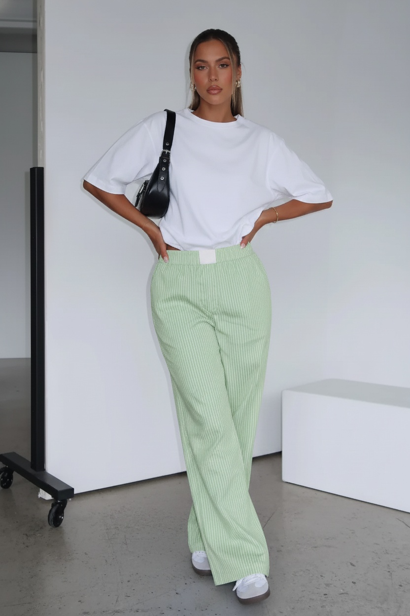 Women’s Wide Legs Striped Pants with Pockets