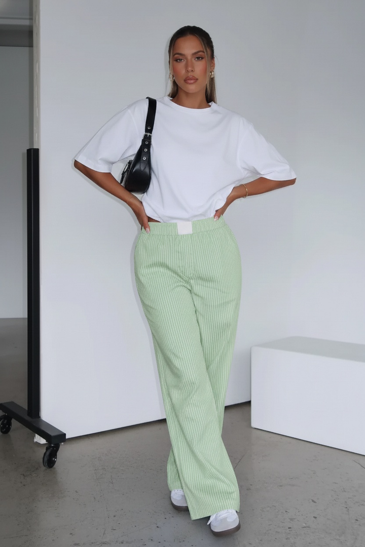 Women’s Wide Legs Striped Pants with Pockets