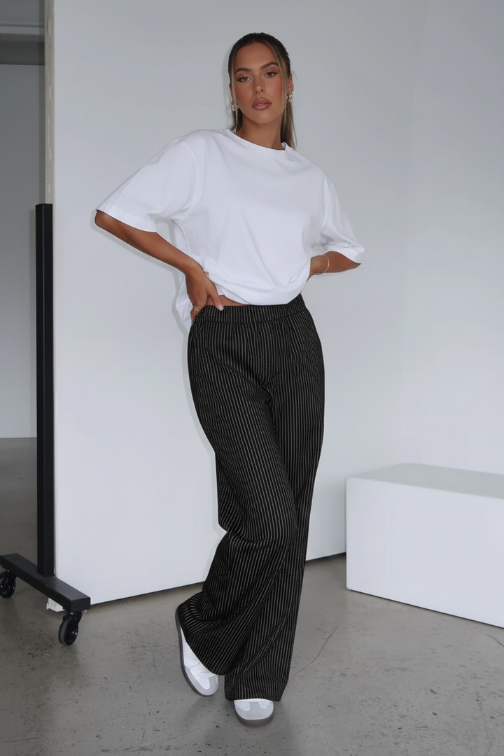 Women’s Wide Legs Striped Pants with Pockets