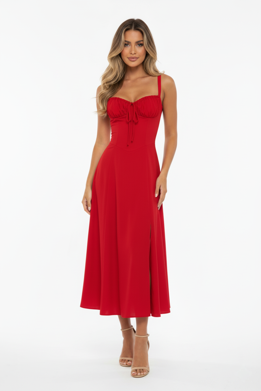 Women’s Corset Midi Dress with Front Slit