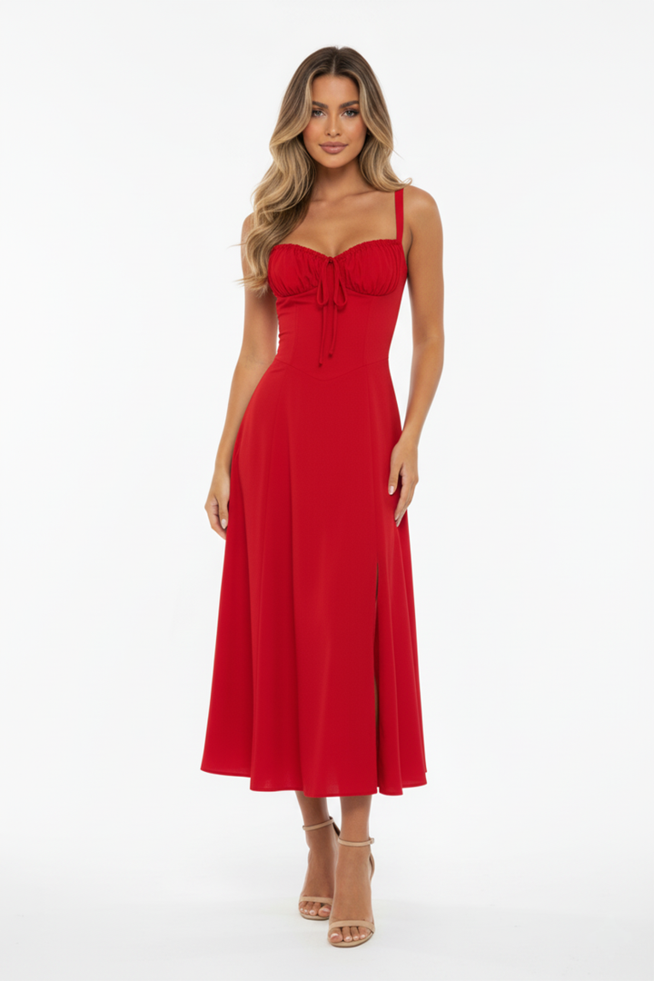 Women’s Corset Midi Dress with Front Slit