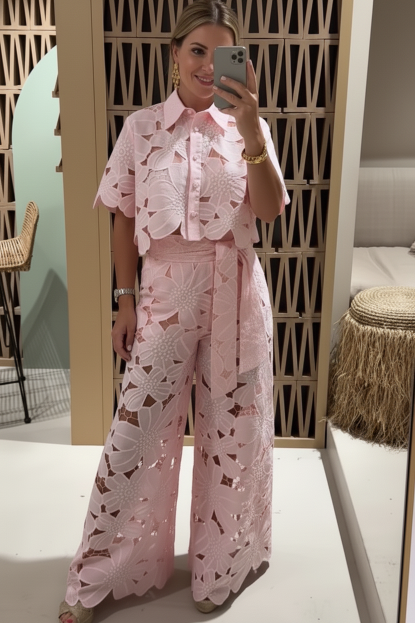 Women’s Floral Lace Embroidered Two-Piece Set