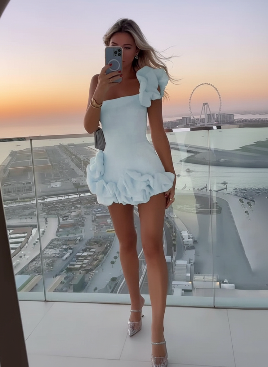 Women’s One-Shoulder Ruffled Cocktail Mini Dress