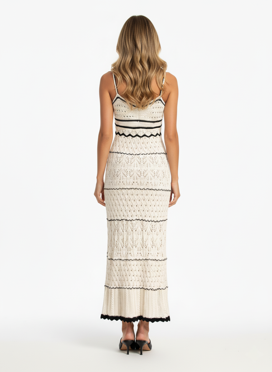 Women’s Knit Crochet Midi Dress with Slim Straps
