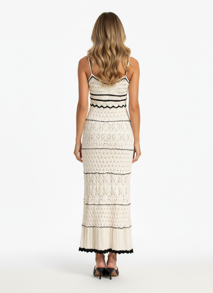 Women’s Knit Crochet Midi Dress with Slim Straps