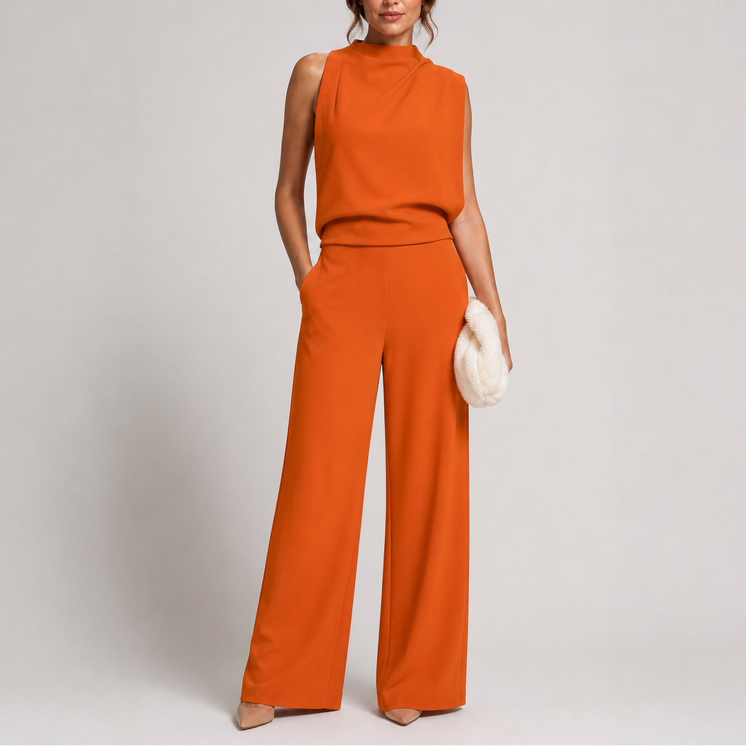 Women’s Formal Wide Leg Jumpsuit with Sleeveless High Neck