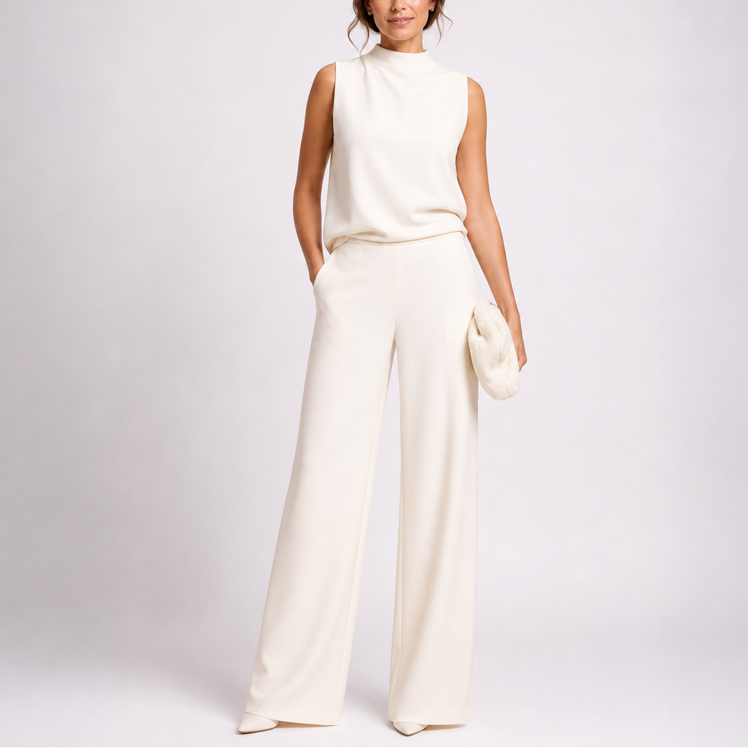 Women’s Formal Wide Leg Jumpsuit with Sleeveless High Neck
