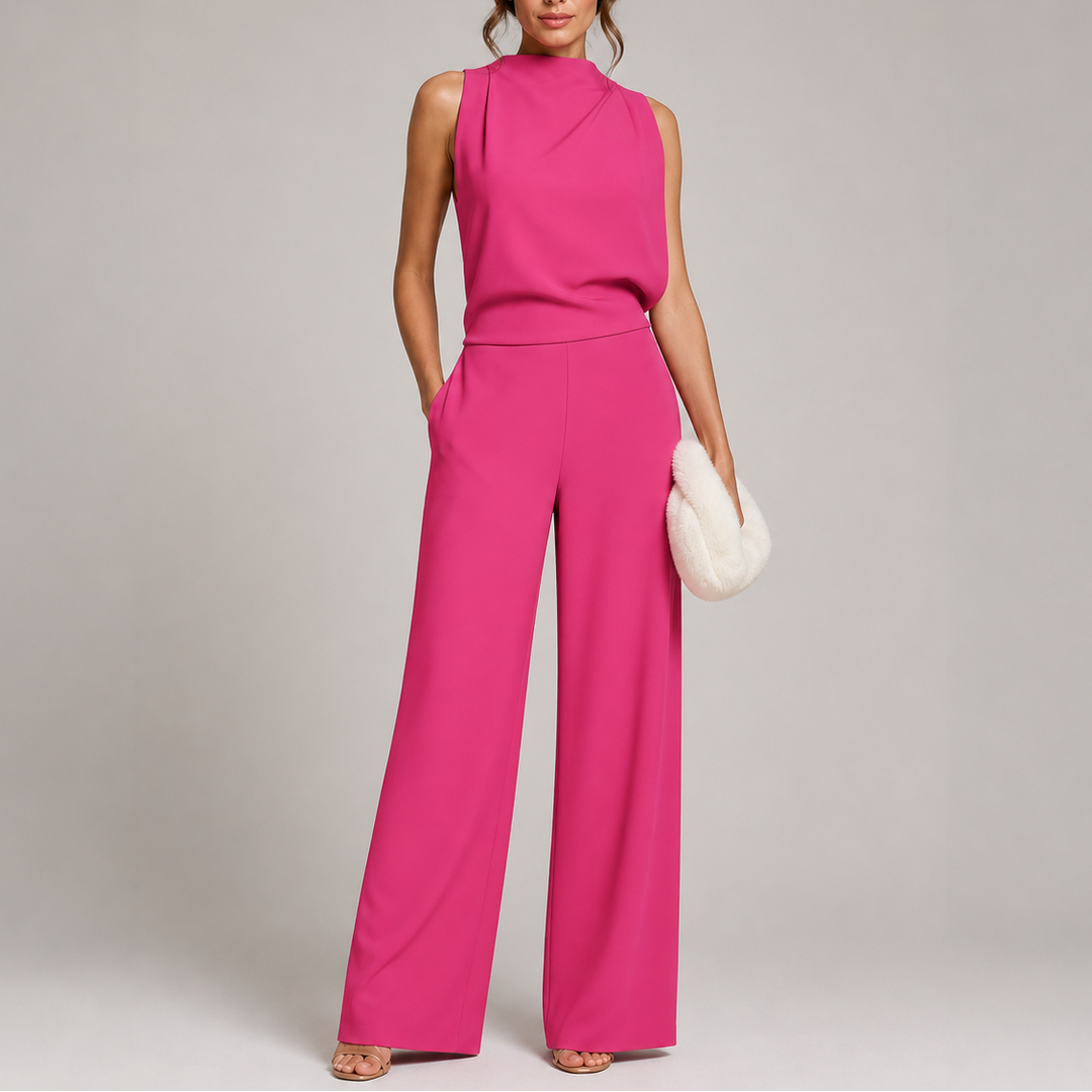 Women’s Formal Wide Leg Jumpsuit with Sleeveless High Neck