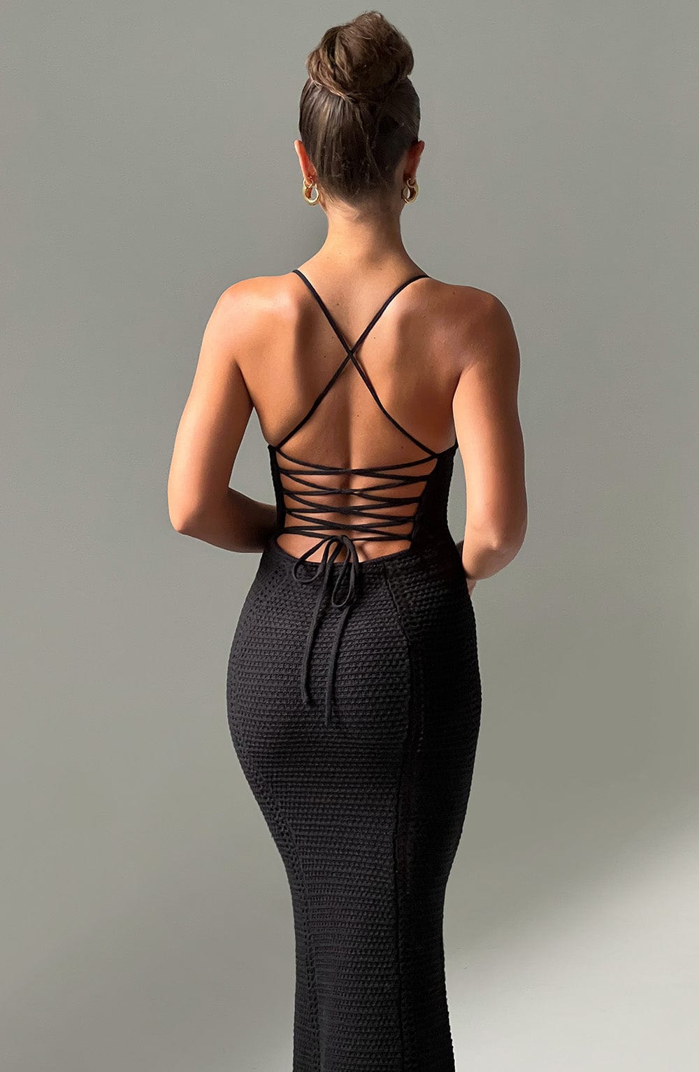 Women’s Crochet Knit Maxi Dress with Lace-Up Back