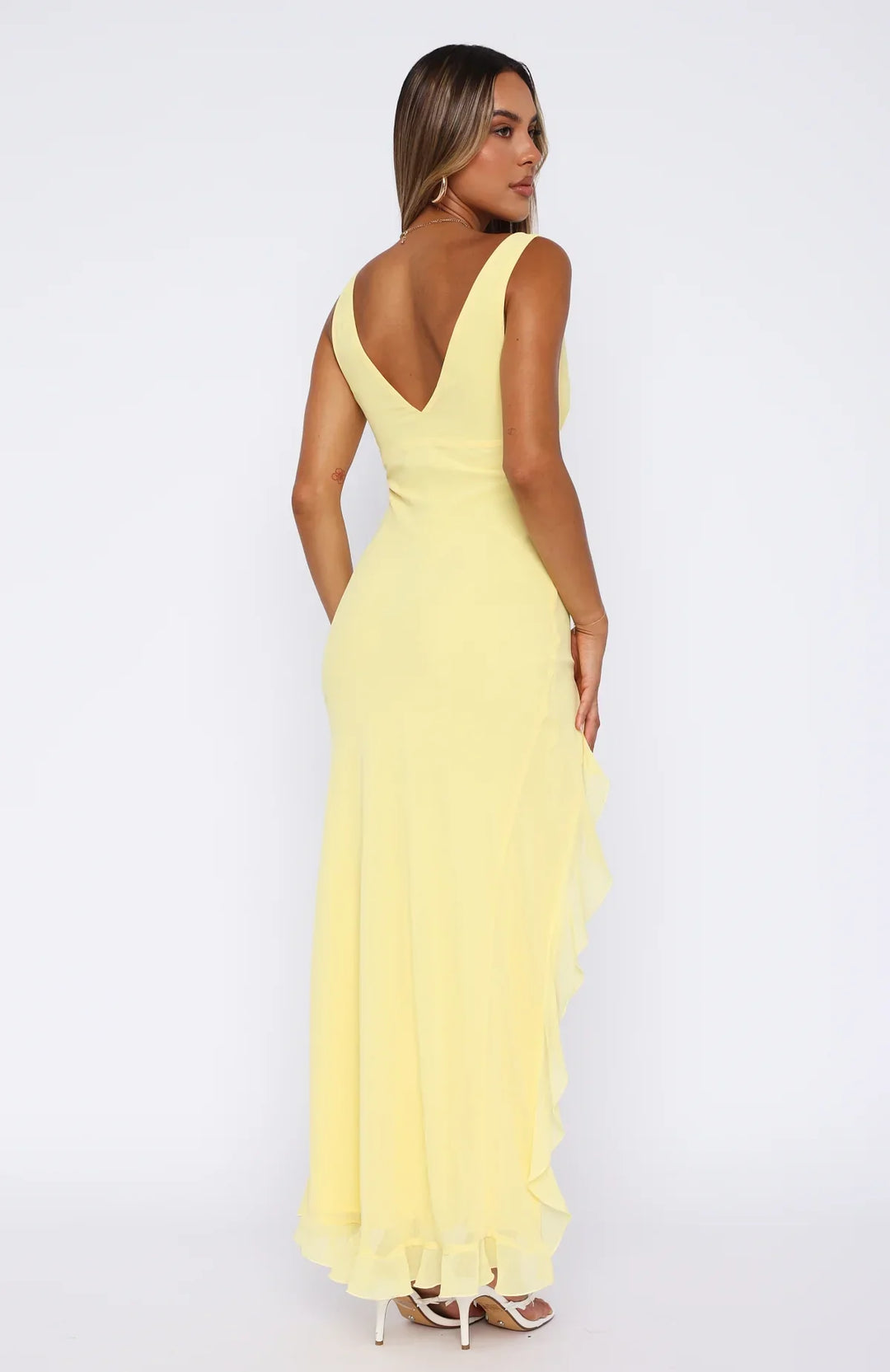Women’s Ruffle V-Neck Maxi Dress with Side Split