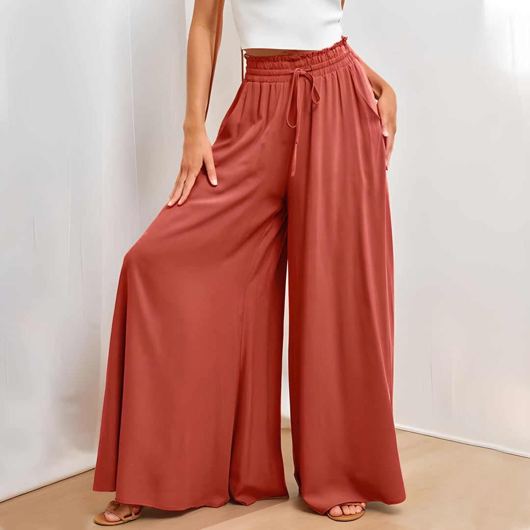 Women’s Pleated High-Waist Drawstring Pants with Wide Legs