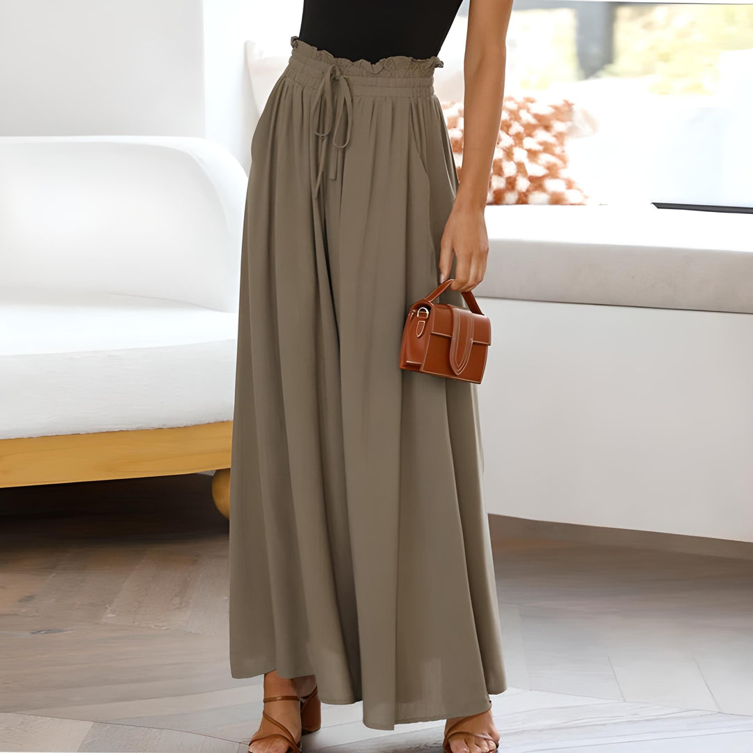 Women’s Pleated High-Waist Drawstring Pants with Wide Legs