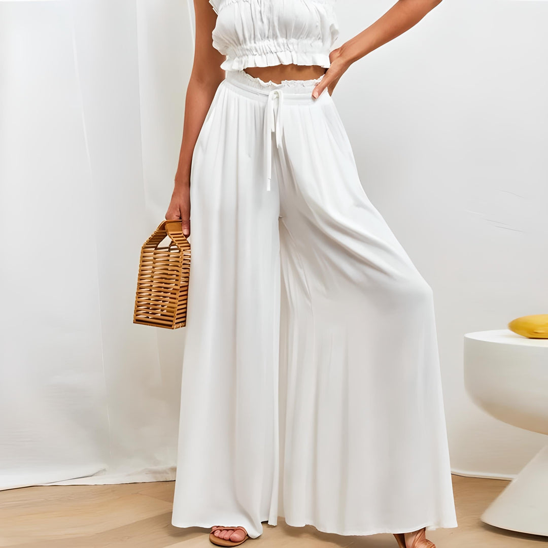 Women’s Pleated High-Waist Drawstring Pants with Wide Legs