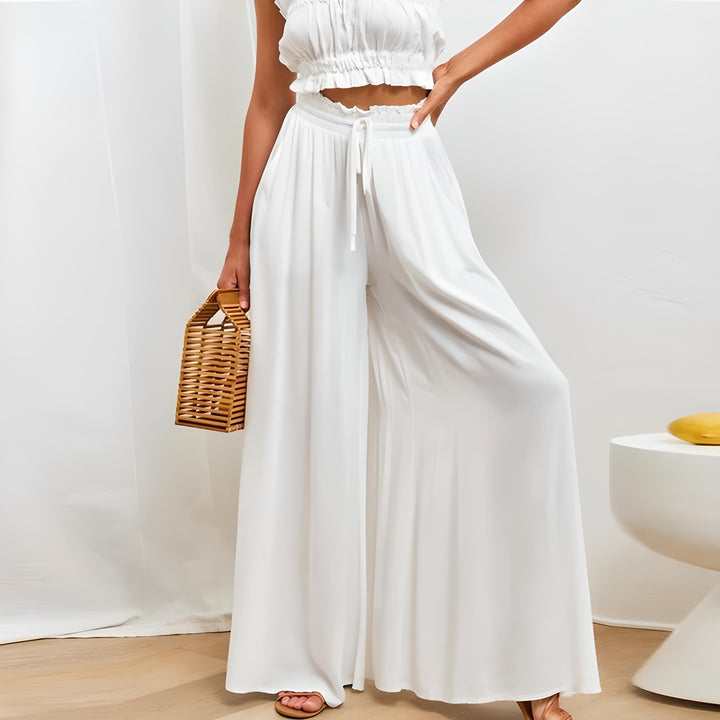 Women’s Pleated High-Waist Drawstring Pants with Wide Legs